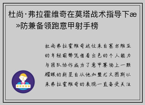 杜尚·弗拉霍维奇在莫塔战术指导下攻防兼备领跑意甲射手榜